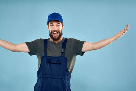 Man in working uniform emotions in life delivery service work
