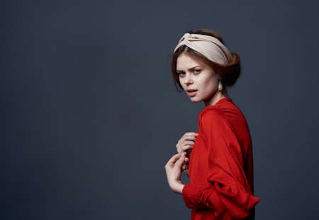 Beautiful woman in red dress glamor luxury ethnicity emotions model