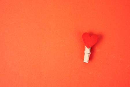 Hearts on a clothespin two-color background Copy Space free spaceの写真素材