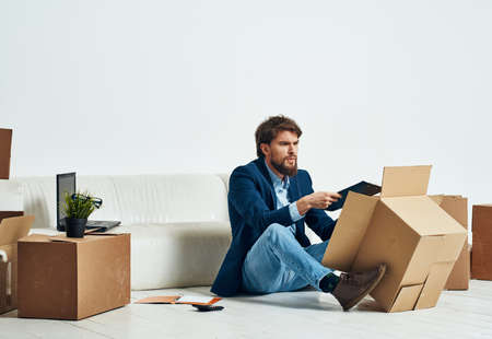 man sitting on the floor background.
