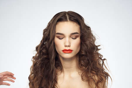 Beautiful woman close up background.
