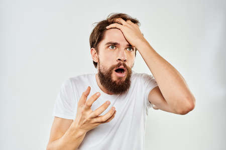 Bearded man gesturing background.の写真素材