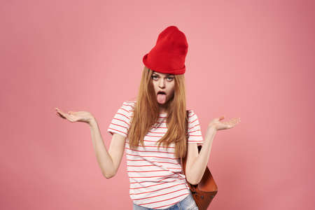 Cheerful fashionable woman background.