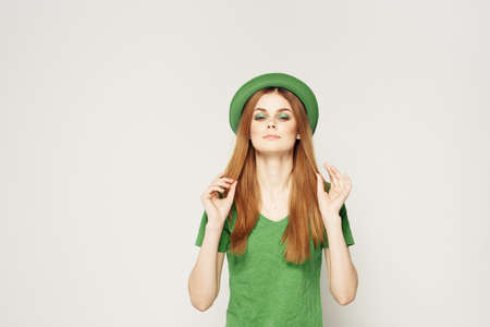 Woman blessed with clothes for St. Patricks Day shamrock holiday fun