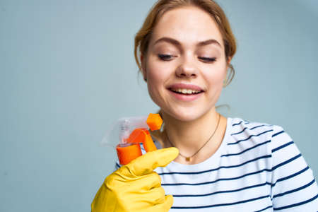 cleaning lady with detergent cleaning housework lifestyle serviceの写真素材