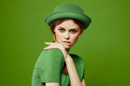 st patricks day happy woman green t-shirt hat shamrock holidays fun