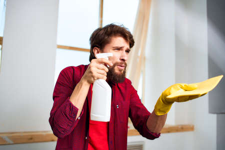 House cleaner detergent interior window lifestyle serviceの写真素材