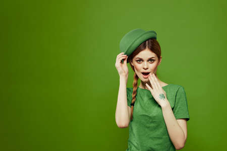 happy woman st patricks day green t-shirt hat shamrock holidays fun