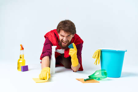 fun cleaner cleaning supplies washing floor houseworkの写真素材