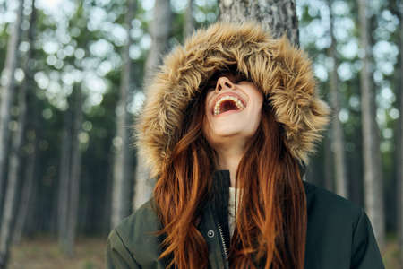Woman nature travel adventure fun lifestyle in the forest