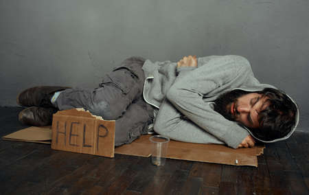 Beggar man calling for help depression homeless financial problems