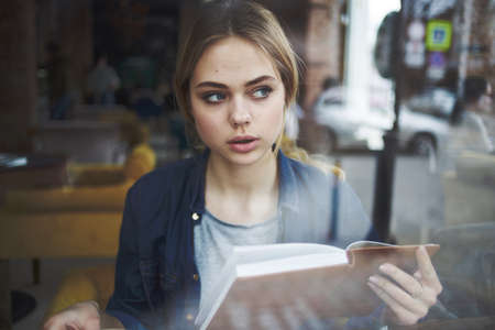 Woman with book rest morning socializing lifestyle