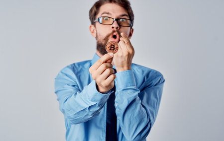 Male financier cryptocurrency Bitcoin internet technology economyの写真素材