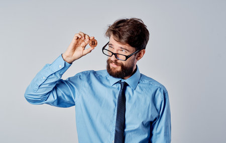 financier cryptocurrency economy technology entrepreneur manager gray backgroundの写真素材