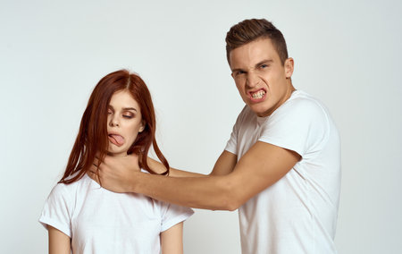 Man horse woman in white t-shirt married couple conflict