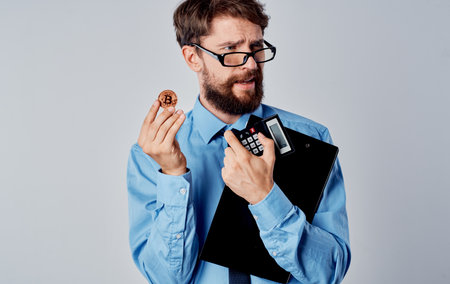 Male financier cryptocurrency trading on the technology finance exchange