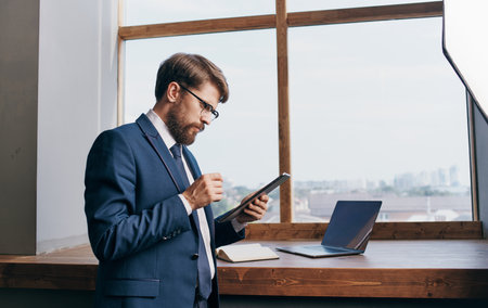 Business man in a technology suit job internet managerの写真素材