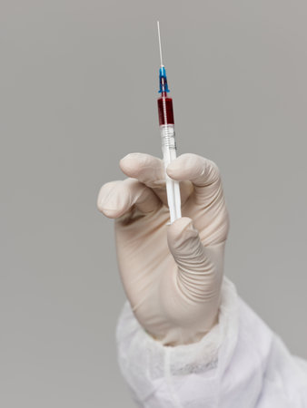 hand of laboratory technician vaccine coronavirus treatmentの写真素材