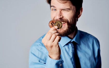 man in shirt with tie cryptocurrency finance e-wallet technology