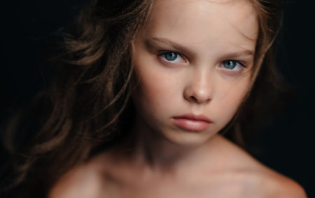 cute girl hairstyle close-up attractive look dark background