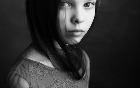Pretty girl black and white photo attractive look close-upの写真素材