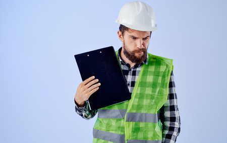 man in builder uniform white helmet professional construction work