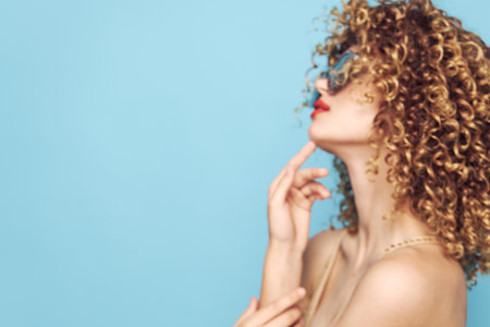 Pretty woman curly hair Red Lips Charm Studio Model