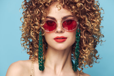 Beautiful woman Hair decoration close-up sunglasses