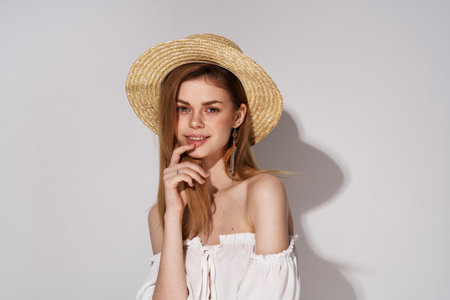 elegant woman glamor attractive look studio light backgroundの写真素材
