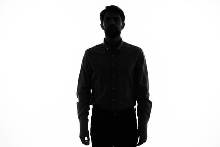black silhouette of a man on a white background cropped view modelの写真素材