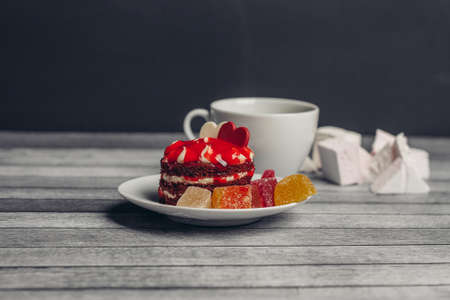 cake saucers drink cup sweets dessert delight snackの写真素材