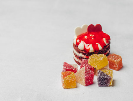 red cake on the table dessert sweets top view enjoymentの写真素材