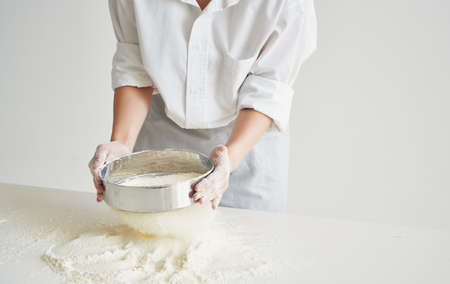 Chef kneading dough cooking meal flour product household