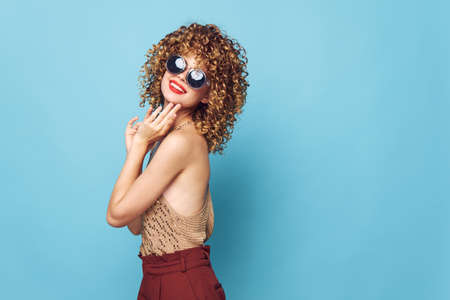 Lady curly hair Smile Red Lips Charm Sunglasses Studio