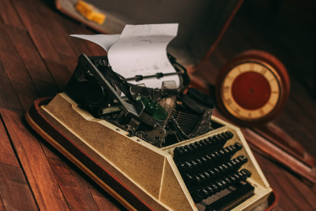 retro typewriter with keys vintage invention letters paperの写真素材