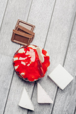 red cake candy sweets dessert for tea meal close-up