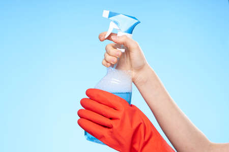 hand rubber gloves with detergent cleaning work