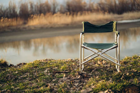 folding chair lakeside travel landscape leisure tourismの写真素材