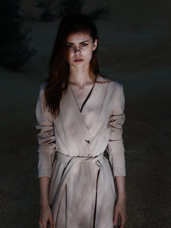 Pretty woman in dress charm nature fresh air evening