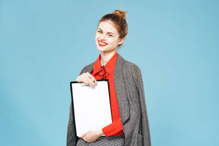 Business woman in jacket documents professional lifestyle official