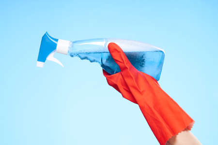hand rubber gloves with detergent cleaning work