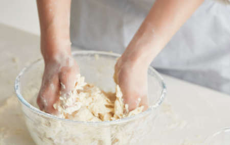 Chef kneading dough cooking meal flour product householdの写真素材