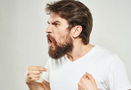 aggressive men outrage stress cry bushy beardの写真素材