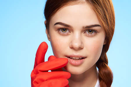 pretty woman rubber gloves home care professionalの写真素材
