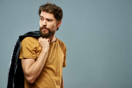 handsome bearded man sunglasses fashion emotions serious lookの写真素材