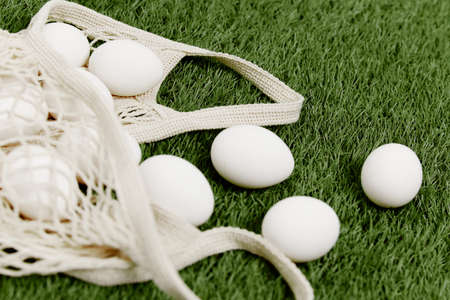 eggs lay on the lawn easter tradition holiday close-up