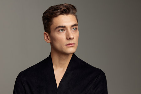 Handsome young man attractive cute hairstyle fashionの写真素材
