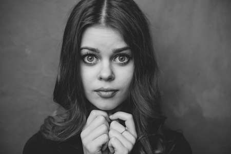 portrait of emotional woman black and white photography cropped view modelの写真素材