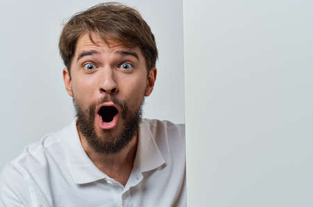 bearded man emotions white mockup advertisement presentation studioの写真素材