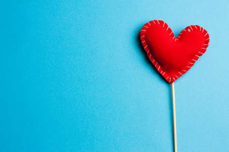 soft heart on stick gift decoration valentines day holiday blue background
